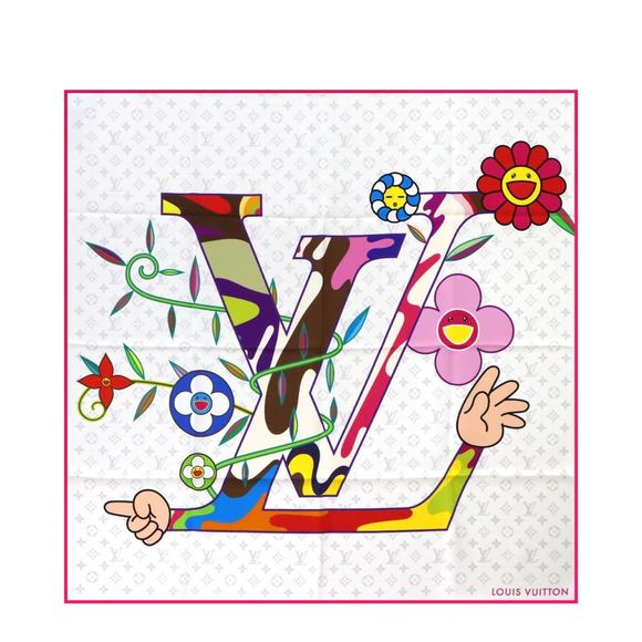 LOUIS VUITTON Accessories - Louis Vuitton LOUIS VUITTON LV×TM Carre 90 Super Flat Scarf/Muffler White M96...